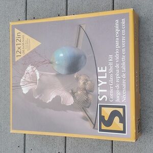 NWT Vintage Corner Glass Shelf Kit 12x12 Brass Hardware